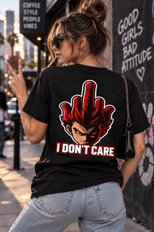 Unisex I Don’t Care – Bold Rebel Anime Graphic T-Shirt