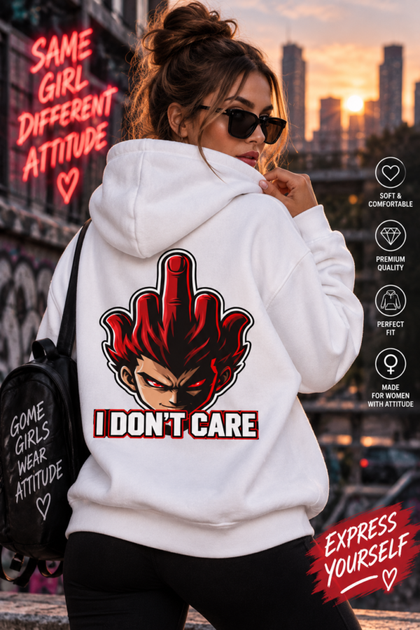 Unisex Hoodie I Don’t Care Hoodie – Bold Rebel Anime Graphic Pullover