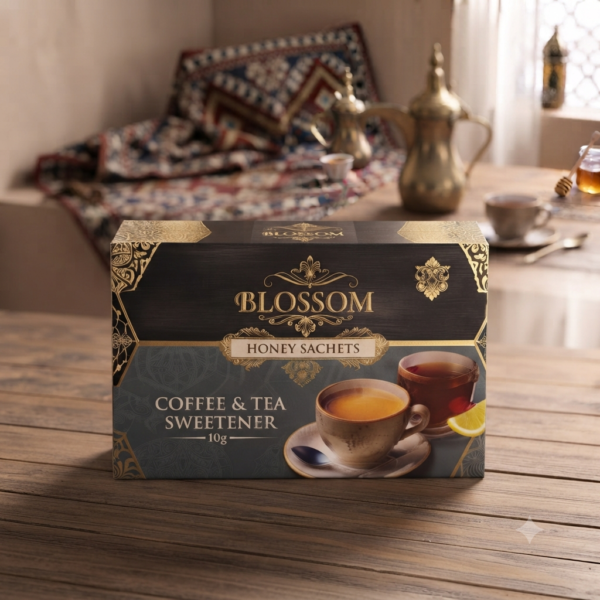Blossom Black Natural Honey Sachets – Coffee & Tea Sweetener (12 Packs)