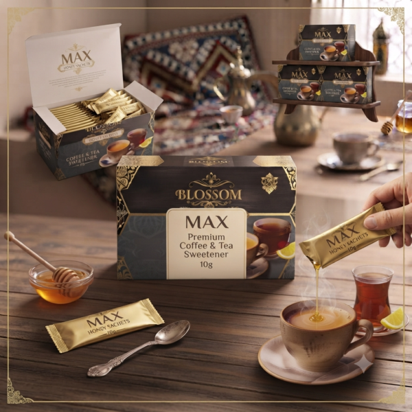 MAX Premium Natural Honey Sachets – Coffee & Tea Sweetener (12 Packs)