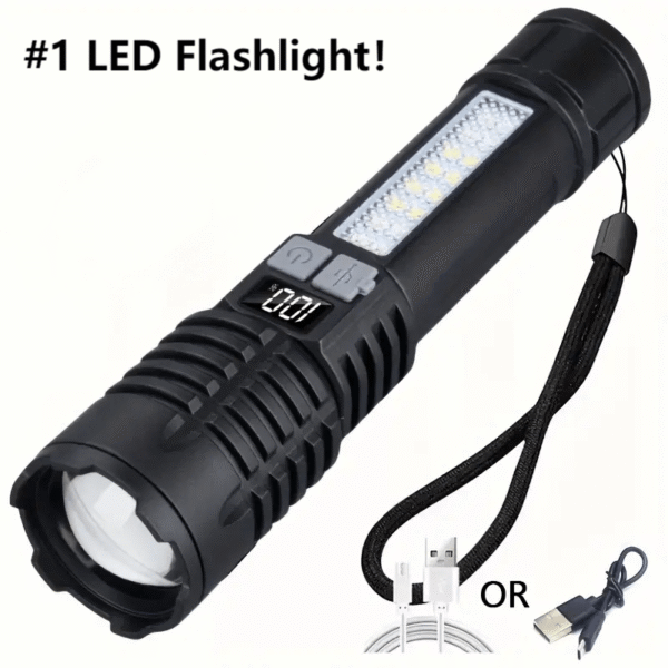 Super Bright High Lumens USB Rechargeable Multi-functional Outdoor Flashlight, LED Telescopic Zoom Handheld Torch for Camping, Hiking, Fishing, Emergency Travel