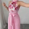 Fashionable New Women'S Summer Halter Floral Print Pleated Dress