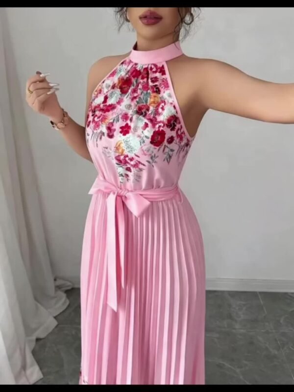 Fashionable New Women'S Summer Halter Floral Print Pleated Dress