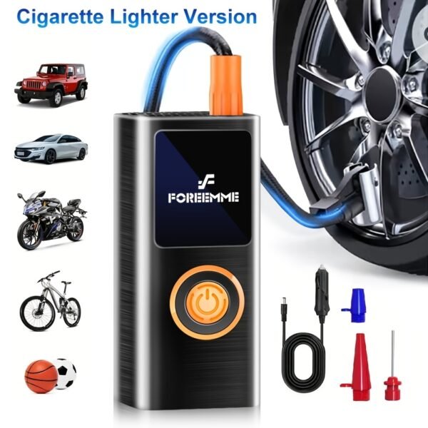 Portable Cordless Tire Inflator with Digital Gauge & LED Light, USB- Rechargeable Fast Air Compressor Suitable for Cars, Bikes, Motorcycles, Sports Equipment, USB- Air Pump for Car Tires, Tires, Emergency Inflation Device