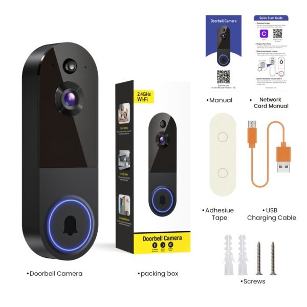 1440P Wireless Smart Doorbell, WiFi Camera, Night Vision Function, Artificial Intelligence Snapshot, Rechargeable Battery, Photo And Video Taking, Two-way Intercom, Local Storage
