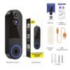 1440P Wireless Smart Doorbell, WiFi Camera, Night Vision Function, Artificial Intelligence Snapshot, Rechargeable Battery, Photo And Video Taking, Two-way Intercom, Local Storage