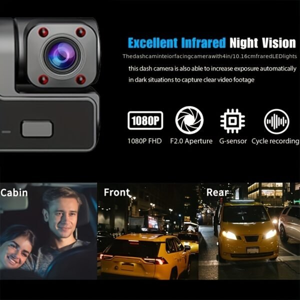 Two/Triple Camera Dash Cam - Infrared Night Vision, 1080P Front And 720P Rear, 170° Wide Angle & Built-In Audio - Optional 32GB Card, Loop Recording, G-Sensor - Perfect Vehicle Safety Camera 24 Hours Parking Mode for New Cars Or Holiday Gifts