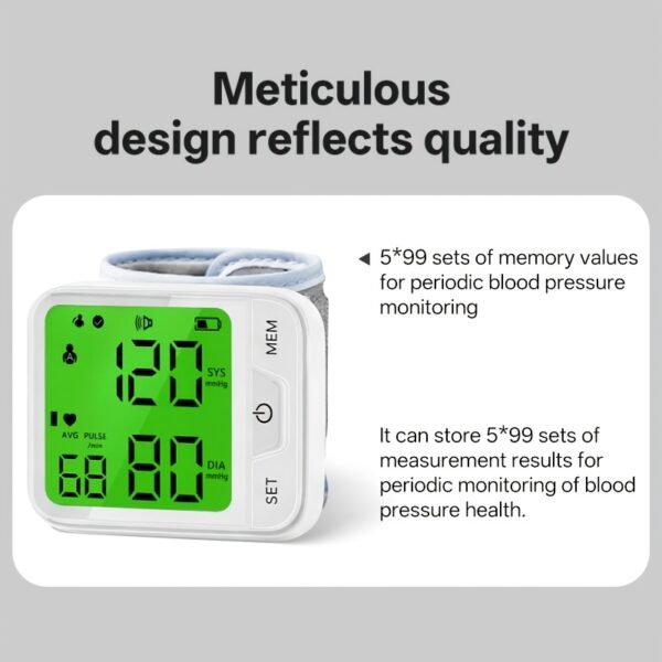 Wrist Blood Pressure Monitor – Automatic Digital BP Monitor with Adjustable Cuff, Large LCD Display, Pulse Rate & Irregular Heartbeat Detection, Portable Home Use Blood Pressure Machine for Seniors and Adults