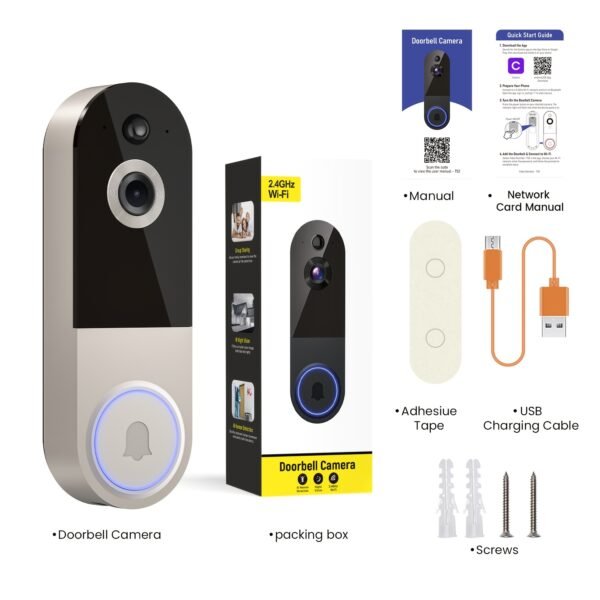 1440P Wireless Smart Doorbell, WiFi Camera, Night Vision Function, Artificial Intelligence Snapshot, Rechargeable Battery, Photo And Video Taking, Two-way Intercom, Local Storage