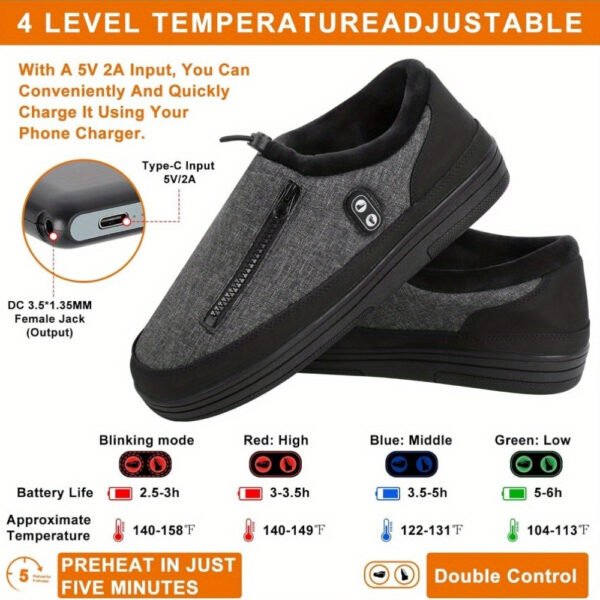 Warm Slippers with Four Heating Settings, Cordless Foot Warmers Designed for Chilly Feet, Perfect for Cold Weather. These Cozy Indoor And Outdoor Shoes Are Ideal for Camping, Featuring a 5000Mah Rechargeable Battery