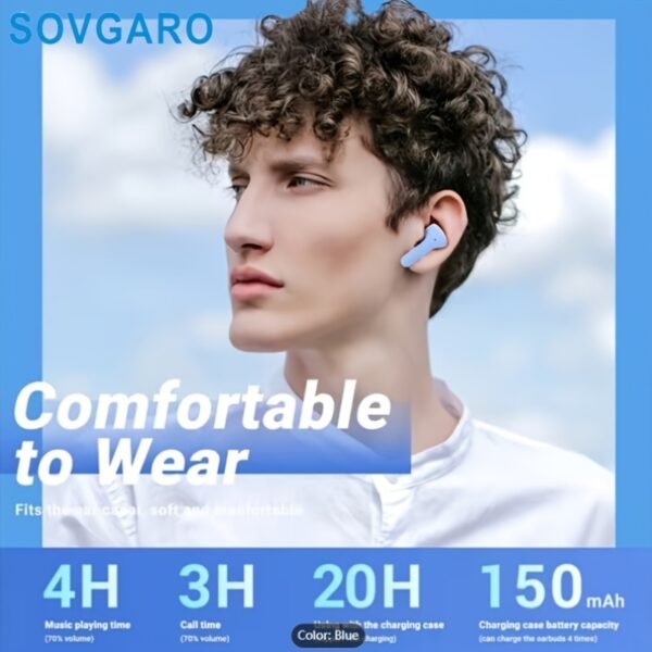 Wireless Earbuds 5.3, 24-Hour Battery Life, LED Power Display Transparent Charging Case, Cute Light Blue In-Ear Headphones, Suitable for Women And Girls, Ideal for Sports, Travel, And More, Compatible with Iphone And Android Devices