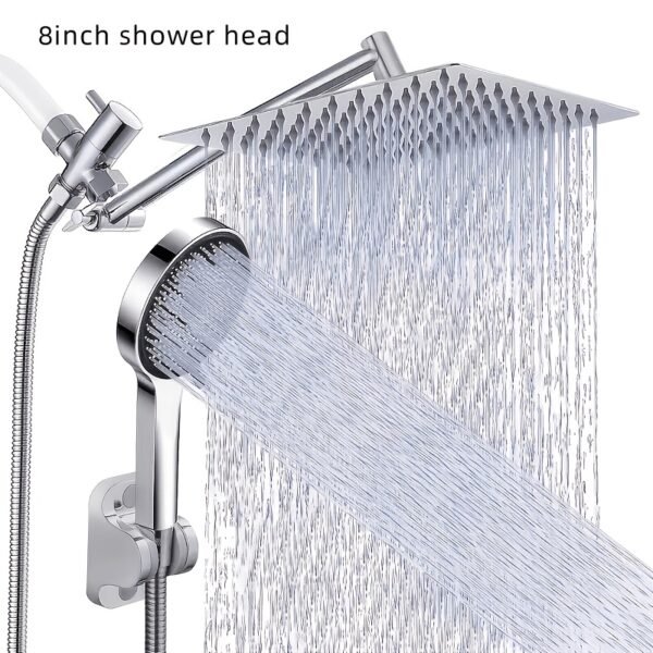 product-fancy-02af0909-8a63-4ffc-8393-1f8b95c4a188-1 Shower Head, High Pressure Rainfall/Handheld Shower Combo with 13inch Extension Arm, Various Settings, Anti-leak Shower Head with Holder, Height/Angle Adjustable, Chrome, Matte Black