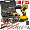 [21V Cordless Drill Set] 1/18/30/32/35/136/148pcs Electric Drill Tool Box Set | Rechargeable Cordless Drill Set with 2 Batteries, Cordless Drill Driver with Hand Tools, Screwdriver, Bit Set, And Tool Box for Home Repair, Gift for Men
