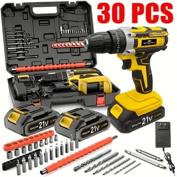 [21V Cordless Drill Set] 1/18/30/32/35/136/148pcs Electric Drill Tool Box Set | Rechargeable Cordless Drill Set with 2 Batteries, Cordless Drill Driver with Hand Tools, Screwdriver, Bit Set, And Tool Box for Home Repair, Gift for Men