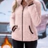 This Is a New Autumn and Winter Women's Fashionable Casual Jacket with a Contrasting Color, Plush Zipper and Pocket. It Is a Warm Long-sleeved, Comfortable and Versatile Coat for Women