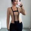 A Two-Piece Set for Women Featuring an Elegant And Stylish Color-Block Cardigan Paired with a Strapless Top