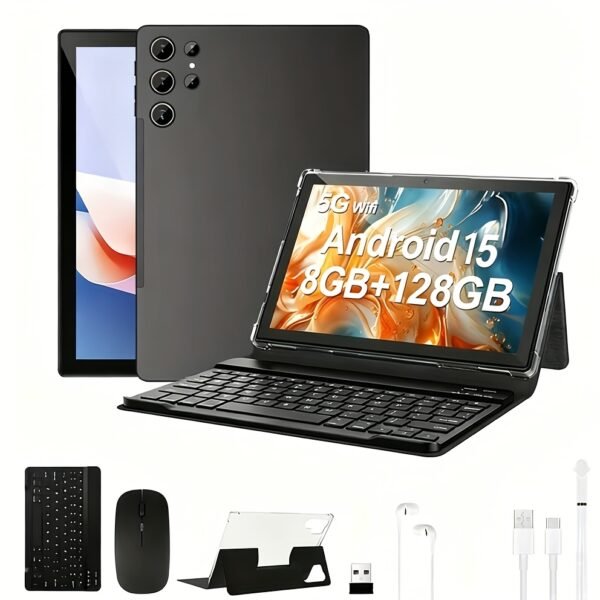 Android 15 Tablet Latest Tablets, 10.1 Inch Tablet 8GB RAM 128GB ROM, 8000Mah Battery 2 In 1 Tablet With Keyboard, Case, Stylus, Tablet PC, 5G Wifi, 5MP+16MP Dual Camera, 1280 * 800 FHD IPS Screen, Tablet, Pad, Tablet, Pad