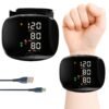 Automatic wrist blood pressure monitor, featuring an adjustable cuff, heart rate monitoring, irregular heartbeat alerts and a built-in rechargeable lithium battery. Suitable for blood pressure management in patients with hypertension.