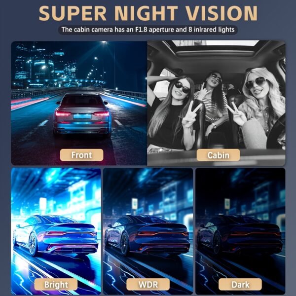 32GB 4-Lens Car Dashboard Video Cam, FHD1080P Dash Cam for Cars, Front, Rear, Left And Right, with 8IR Night Vision, Loop Recording, 170° Wide Angle Car DVR Camera