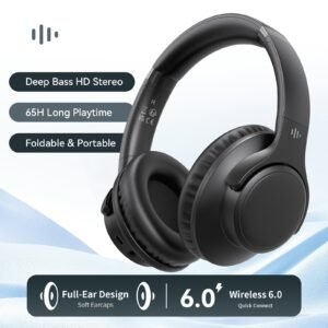 KVIDIO Bluetooth 6.0 Wireless Headphones, 65 Hours Playtime, Sealed Type, Microphone Included, Soft Earmuffs &Light Weight for Prolonged Waring for PC/Travel/School/iPad
