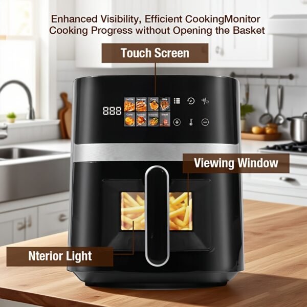 product-fancy-12503d25-e848-462e-9397-b450d8b4c11c 6-Quart Air Fryer - 8-in-1 Electric Hot Air Oven with LED Touchscreen, Non-stick Fry Basket, And 1350-watt Power. This Large-capacity Air Fryer Features 360° Hot Air Circulation, A Clear Touchscreen, And Integrated Heat-insulated Handles. Black.