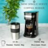 Single Cup Drip Coffee Maker Comes with a Portable 14.2Oz Stainless Steel Cup, Featuring a Removable Filter Basket, Sleek Black End, Automatic Warming, And 750W Power