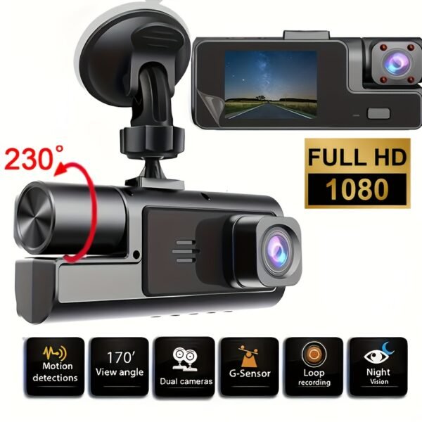 Two/Triple Camera Dash Cam - Infrared Night Vision, 1080P Front And 720P Rear, 170° Wide Angle & Built-In Audio - Optional 32GB Card, Loop Recording, G-Sensor - Perfect Vehicle Safety Camera 24 Hours Parking Mode for New Cars Or Holiday Gifts