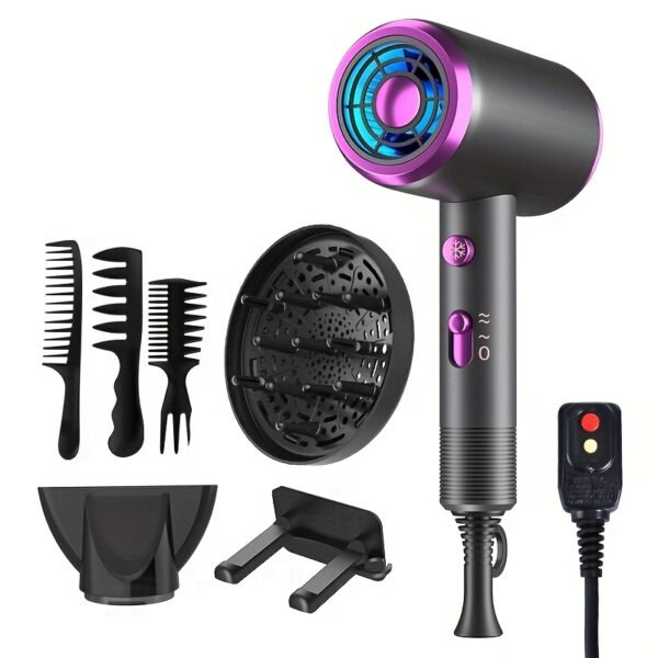 product-fancy-19b96ef6-9e84-4708-9195-b1fe441b4358 Professional Ionic Hair Dryer, Powerful 1600W Quick Dry Low Noise Hair Dryer with 2 Concentrator Nozzles 1 Diffuser Attachment 3 Combs One Multi-Purpose Hanger for Home Salon Travel (Gray, White, Red, Green, Purple, Pink)