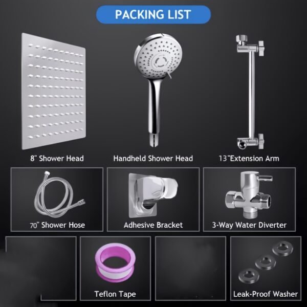 product-fancy-1b679051-af28-4fb6-adcd-b6e23f15d9a7-1 Shower Head, High Pressure Rainfall/Handheld Shower Combo with 13inch Extension Arm, Various Settings, Anti-leak Shower Head with Holder, Height/Angle Adjustable, Chrome, Matte Black