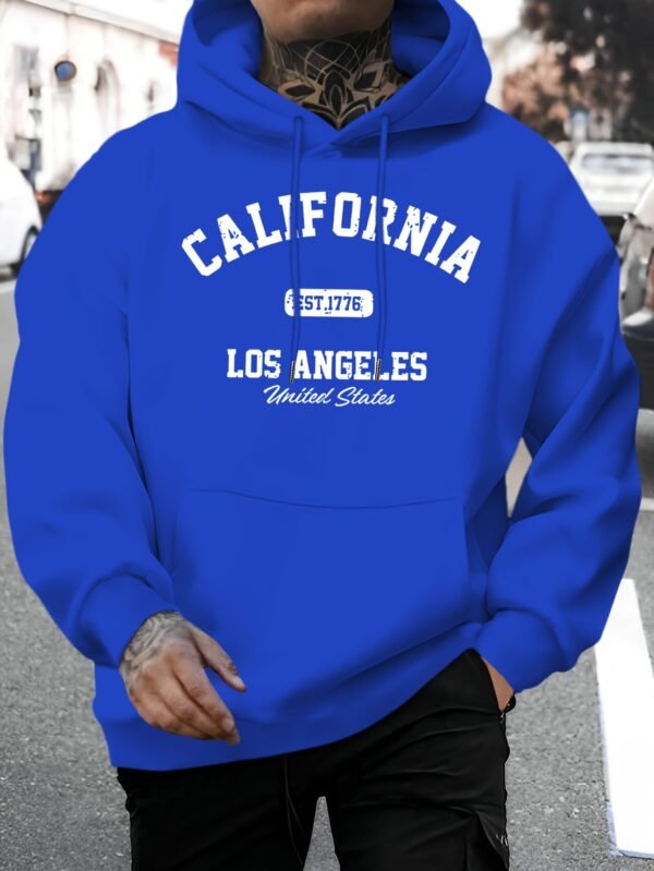 Men'S New Fashion United States Los Angeles California EST.1776 Letter Print Casual Sweatshirt Trendy Drawstring Hoodie Fall Winter Top Comfortable Versatile Long Sleeve Hooded Sweater