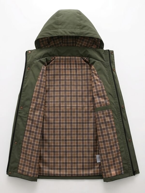 product-fancy-1db6d76f-02a1-47c4-b39d-c76ea65ba47c New Men's Multi-Pocket Cargo Jacket, Men's Outdoor Windbreaker, Sporty Style, College Style, Vintage Style Outdoor Jacket, Elegant Spring and Autumn Front Placket Snap Button Design, High Quality Zipper, Luminous Strip Decoration, Checkered Print