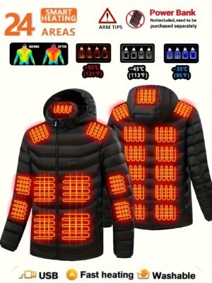 Men'S Heated Jacket, Couple Model, 24-Zone Heating, The First Choice for Outdoor Camping, Daily Leisure Outings, Windproof Jacket, Popular in Cold Areas
