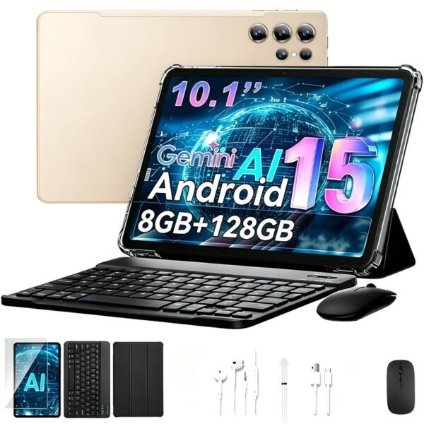 Android 15 Tablet Latest Tablets, 10.1 Inch Tablet 8GB RAM 128GB ROM, 8000Mah Battery 2 In 1 Tablet With Keyboard, Case, Stylus, Tablet PC, 5G Wifi, 5MP+16MP Dual Camera, 1280 * 800 FHD IPS Screen, Tablet, Pad, Tablet, Pad