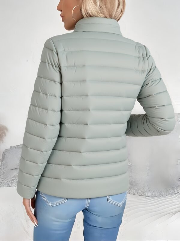 Women's Spring Slim-Fit Lightweight Warm Solid Color Jacket - Elegant, Stylish, and Versatile Beautiful Jacket - Stand Collar Zipper Long Sleeve - Casual Padded Polyester Fiber Cropped Coat - Seasonal Transition Jacket - High-Quality Classic Popular