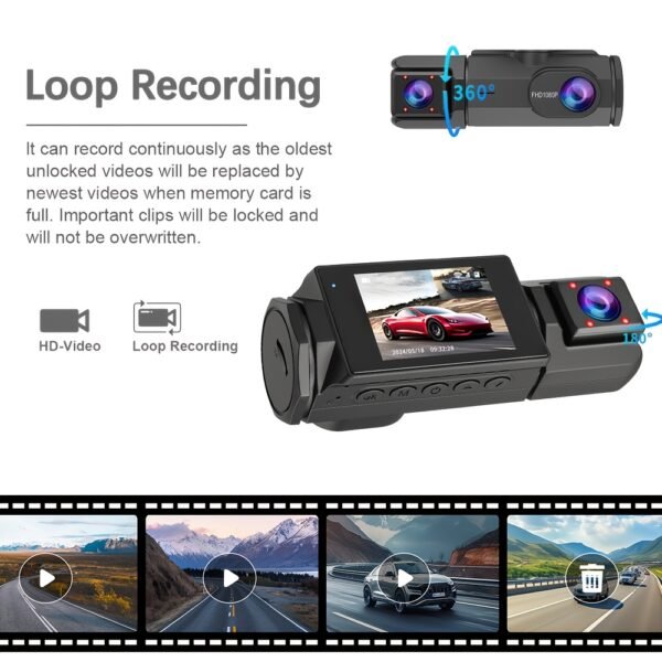 1080P HD Front And Cabin Dual-Camera Dash Cam, Equipped with 2-Inch IPS Screen, 170° Front Wide Angle And 140° Rear Wide Angle, ADAS Driving Assistance, G-Sensor, Loop Recording, Night Vision, 24-Hour Parking Mode - Sd Card Not Included