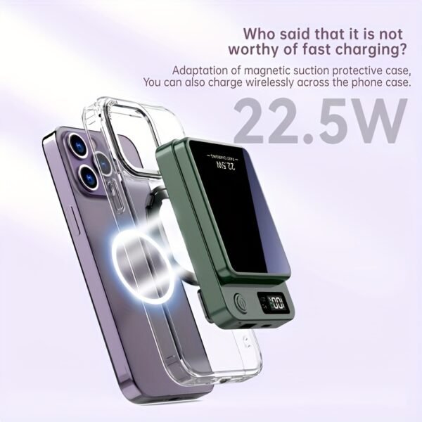 Magnetic Wireless Charging Power Bank, 5000/10000mAh Battery 15W Fast Wireless Charging 22.5W PD Fast Charging Power Bank, 2 Outputs And Dual Input External Battery Pack for Ios 16/15/14/13/12/11 And Other Android Universal