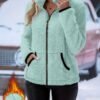 This Is a New Autumn and Winter Women's Fashionable Casual Jacket with a Contrasting Color, Plush Zipper and Pocket. It Is a Warm Long-sleeved, Comfortable and Versatile Coat for Women