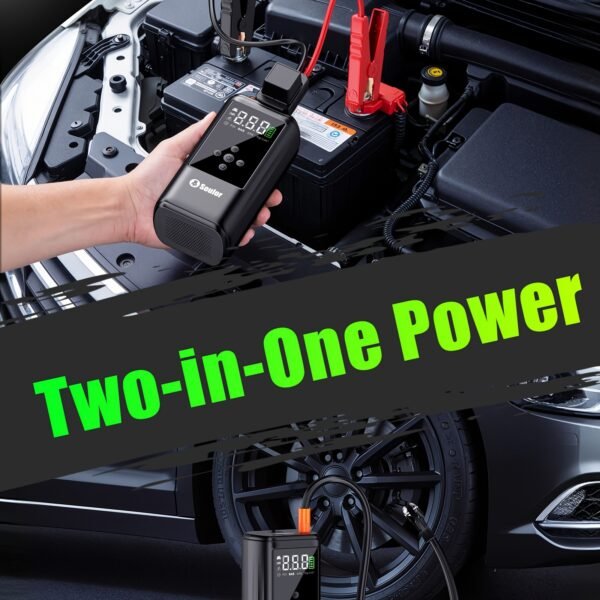 Soulor Car Jump Starter, 3000A to 6000A Portable Starter Power Supply, 2-In-1 Inflatable for All-In-One Multi-Functional Upgraded Version, 12V Quick Start Car, Suitable for All Cars, LED Emergency Lights, Compass, USB Input/Output