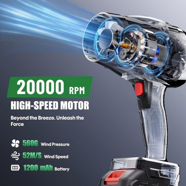 High Power Cordless Leaf Blower with 1pc/2pcs 2.0ah Batteries, Lightweight Design for Lawn Care, Yard, Snow, Pet Hair, Powerful 20000 RPM Cordless Leaf Blower