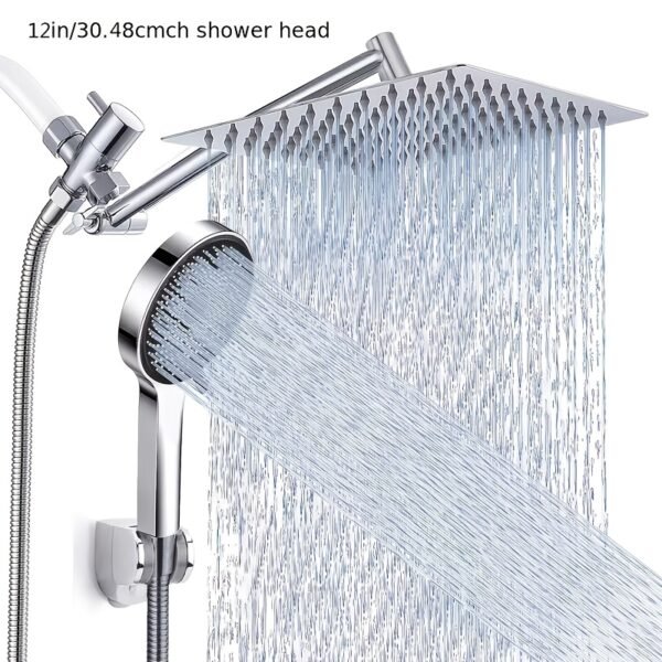 Shower Head, High Pressure Rainfall/Handheld Shower Combo With Extension Arm, 9 Settings, Anti-Leak Shower Head With Holder, Height/Angle Adjustable, Chrome, Matte Black