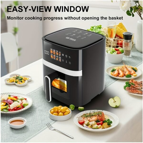 product-fancy-2bfc6b78-f666-45cb-81bf-a65856d4c523 6-Quart Air Fryer - 8-in-1 Electric Hot Air Oven with LED Touchscreen, Non-stick Fry Basket, And 1350-watt Power. This Large-capacity Air Fryer Features 360° Hot Air Circulation, A Clear Touchscreen, And Integrated Heat-insulated Handles. Black.