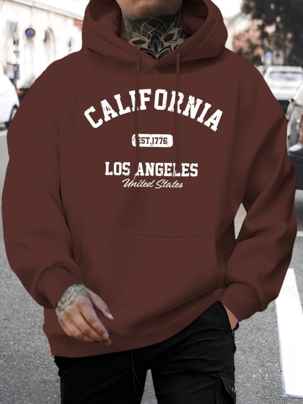 Men'S New Fashion United States Los Angeles California EST.1776 Letter Print Casual Sweatshirt Trendy Drawstring Hoodie Fall Winter Top Comfortable Versatile Long Sleeve Hooded Sweater