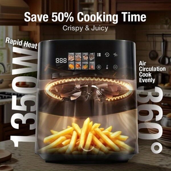 product-fancy-2d6cd2a7-de95-4a59-947b-b0afab6baa7e 6-Quart Air Fryer - 8-in-1 Electric Hot Air Oven with LED Touchscreen, Non-stick Fry Basket, And 1350-watt Power. This Large-capacity Air Fryer Features 360° Hot Air Circulation, A Clear Touchscreen, And Integrated Heat-insulated Handles. Black.