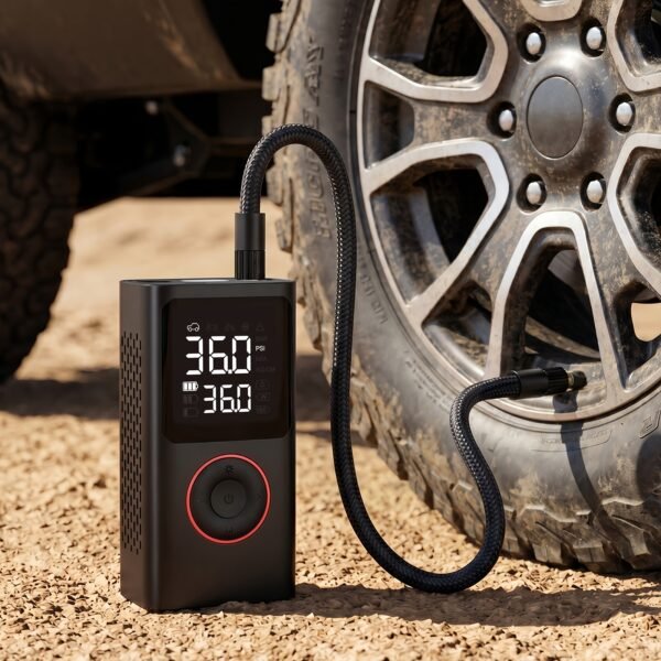 Portable Wireless Tire Inflator, 150PSI High-Pressure Air Compressor, 3x Faster Inflation, Digital Tire Pressure Display, 2000mAh X 2 High-Capacity Batteries, Auto-Stop When Full, Built-in LED Light, Multi-Function Inflation Nozzle