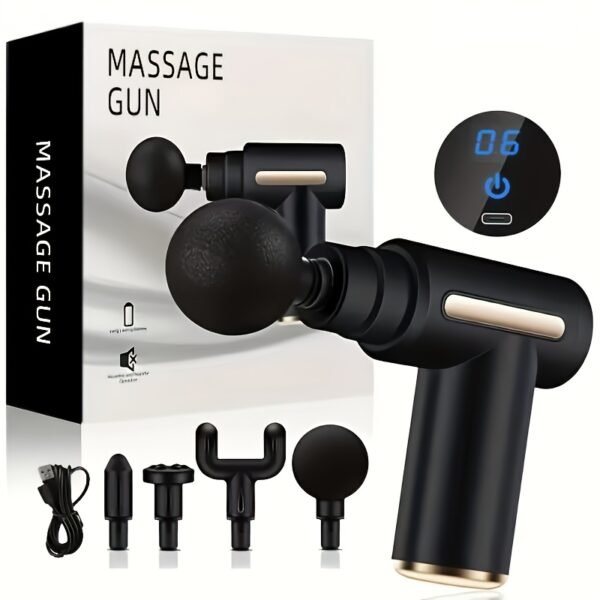 Portable Digital Fascia Gun With 4 Interchangeable Massage Heads, 6-Speed Deep Tissue Muscle Massager, USB Rechargeable, - Ideal Gift For Father'S Day And Valentine'S Day, Mini Massage Gun
