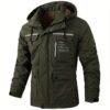 product-fancy-37159f0d-aa0b-4590-a5f4-cfe7e3e03b70 New Men's Multi-Pocket Cargo Jacket, Men's Outdoor Windbreaker, Sporty Style, College Style, Vintage Style Outdoor Jacket, Elegant Spring and Autumn Front Placket Snap Button Design, High Quality Zipper, Luminous Strip Decoration, Checkered Print