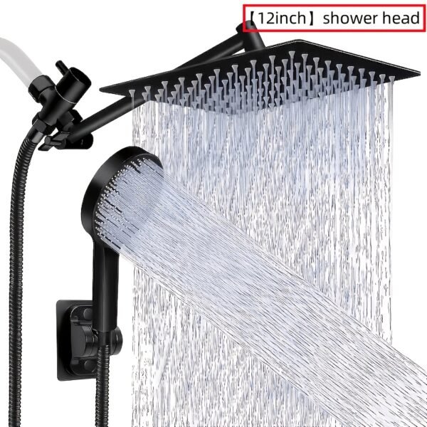 product-fancy-37c89b8d-b50e-4dd5-98da-92535232a30e-1 Shower Head, High Pressure Rainfall/Handheld Shower Combo with 13inch Extension Arm, Various Settings, Anti-leak Shower Head with Holder, Height/Angle Adjustable, Chrome, Matte Black