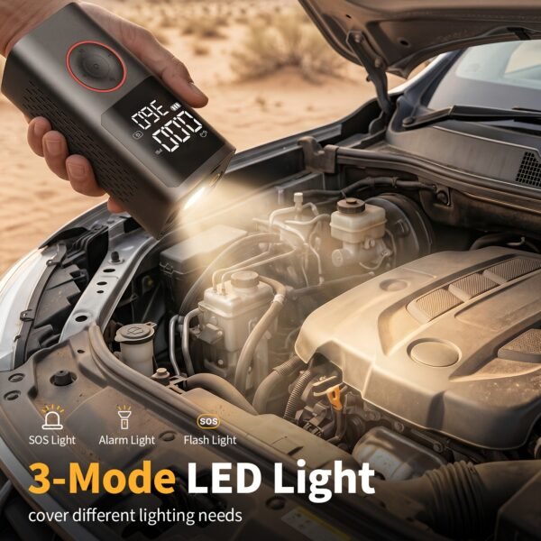 Portable Wireless Tire Inflator, 150PSI High-Pressure Air Compressor, 3x Faster Inflation, Digital Tire Pressure Display, 2000mAh X 2 High-Capacity Batteries, Auto-Stop When Full, Built-in LED Light, Multi-Function Inflation Nozzle