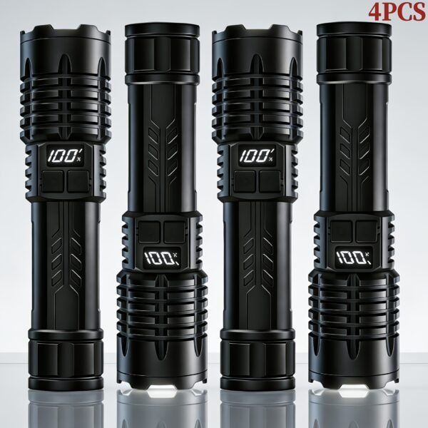4-Pack Tactical Survival Kit Must Have: Super Bright Rechargeable LED Flashlights Set, Zoomable Spotlight & USB Charging For Emergency Preparedness, Power Outage Supplies, Camping Gear, Perfect Men Gifts
