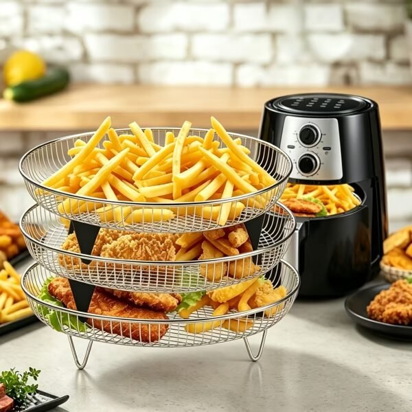 A Set of 8 Stainless Steel Air Fryer Dehydration Racks with Clips